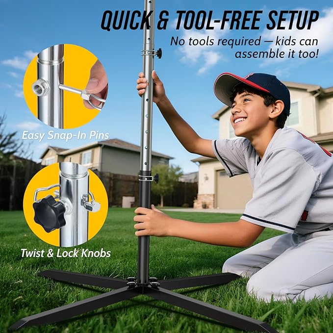 2-in-1 Baseball & Softball Swing Trainer with Batting Tee – Adjustable Height 30"-46", Heavy-Duty X-Base for Stable Hitting, Practice Equipment for Home, Backyard, Kids & Teens
