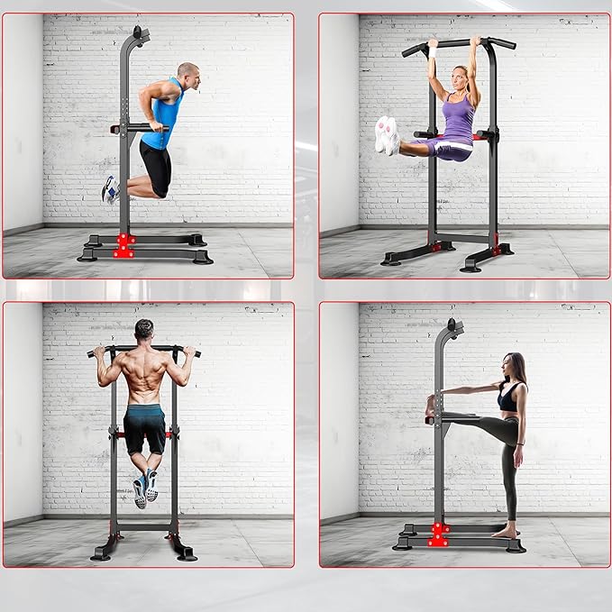 Wesfital Pull Up Bar Dip Bar Power Tower Workout Dip Station Height Adjustable Free Standing Chin Up Bar Home Gym Equipment 330LBS Weight Capacity