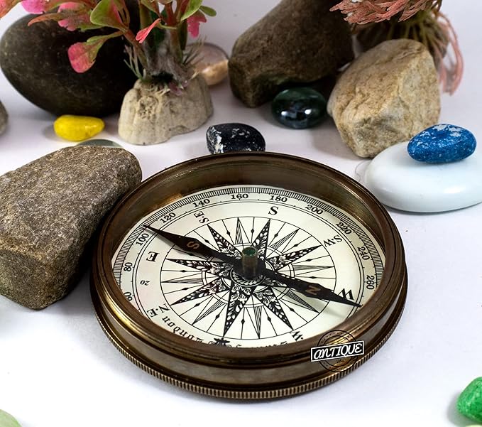 Brass Compass for Navigation Nautical Maritime Hiking Camping