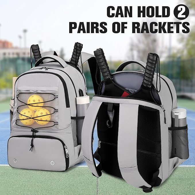 Bevalsa Pickleball Bag for Women Men Teens, Tennis Bag with Shoe Compartment, Multifunctional Sports Padel Racket Bag Badminton Backpack Fits 4 Rackets with Fence Hook
