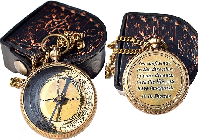 Solid Brass Thoreau's Go Confidently Quote Engraved Compass 2024 Graduation