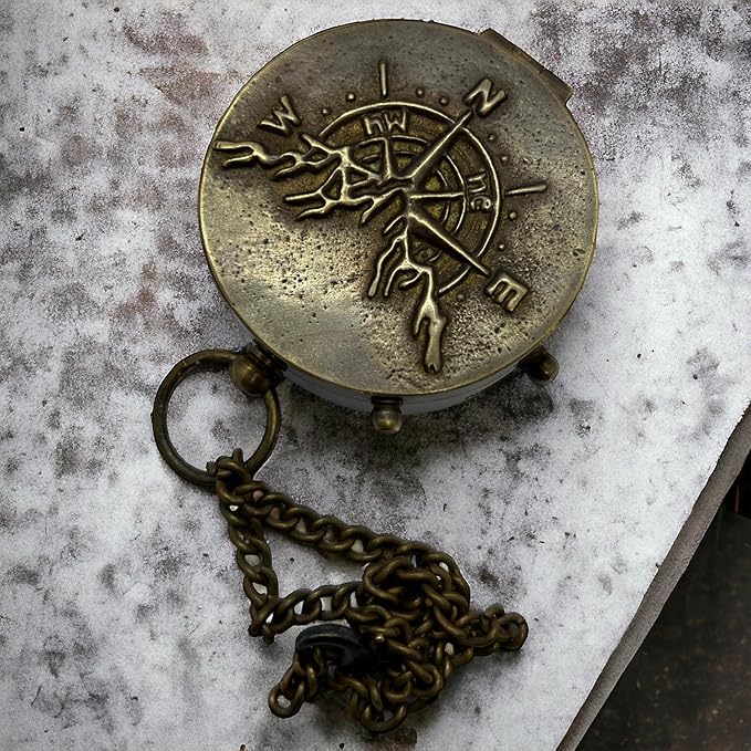 Be strong and courageous Brass Compass with Leather