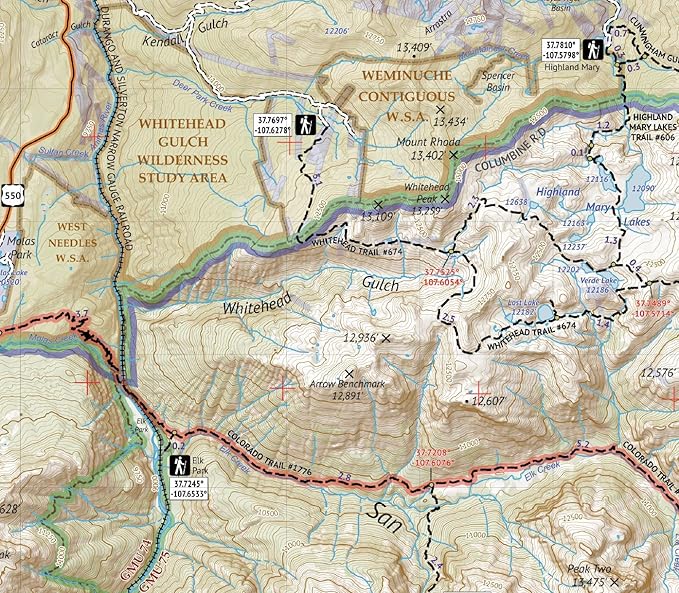 Weminuche Wilderness WEST - Colorado Topographic Hiking Map (2019)