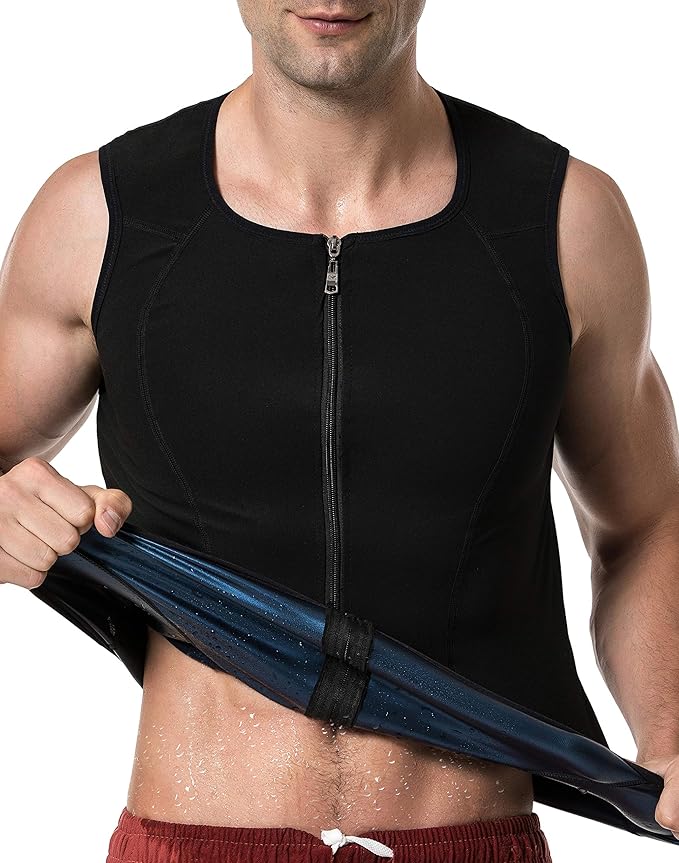 MOLLDAN Mens Polymer Sauna Vest Sweat Slimming Tank Top with Zipper