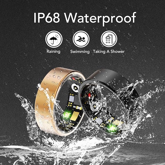 Smart Health Ring for Women Men Fitness Tracker with Heart Rate, Blood Oxygen, Blood Pressure, Sleep Monitoring, Step Counting, IP68 Waterproof for iPhone and Android, No Subscription Fee, Gold 9