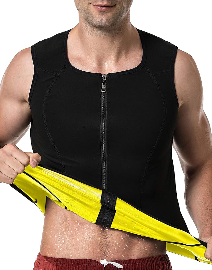 MOLLDAN Mens Polymer Sauna Vest Sweat Slimming Tank Top with Zipper