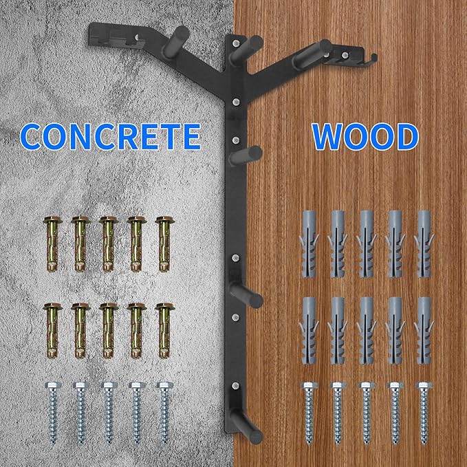 Wall Weight Plate Holder and Barbell Holder, 6 Pegs & 4 Barbell Storage Racks Load Up to 1190 LBS, Wall Mounted Weight Plate Holder, Bumper Plate Storage for Home Gym, Fit 2" Olympic Plates