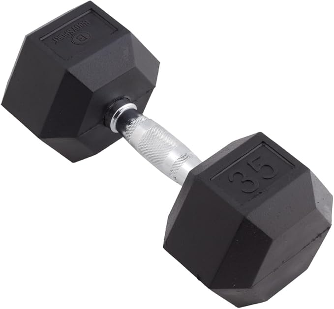Body Sport Rubber Encased Hex Dumbbell Weight, Single – Dumbbells for Exercises – Strength Training Equipment – Home Gym Accessories – Weight Training