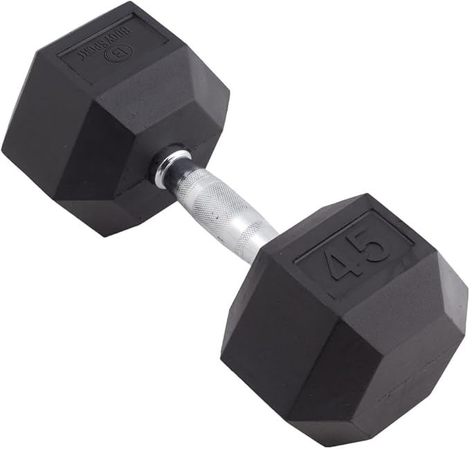 Body Sport Rubber Encased Hex Dumbbell Weight, Single – Dumbbells for Exercises – Strength Training Equipment – Home Gym Accessories – Weight Training