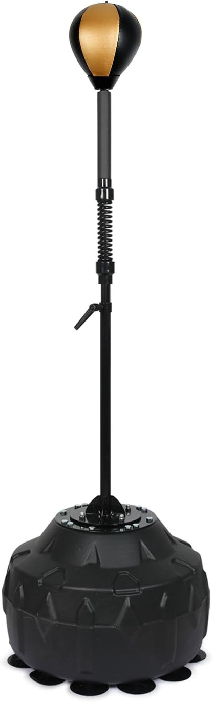 Standing Reflex Speed Bag with Thick Base, Adjustable Height & Reinforced Spring (Golden Black)