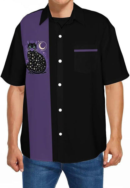 Deer Lady Hawaiian Bowling Shirts for Men Short Sleeve Button Down Shirt Casual Beach Summer Shirts