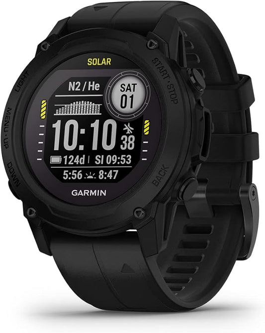 PlayBetter Garmin Descent G1 Solar (Black) Dive Computer Watch Gift Box Bundle - GPS Diving Watch with Compass & Depth Sensor, Surface & Exit - Includes Portable Charger, Wall Adapter & Hard Case