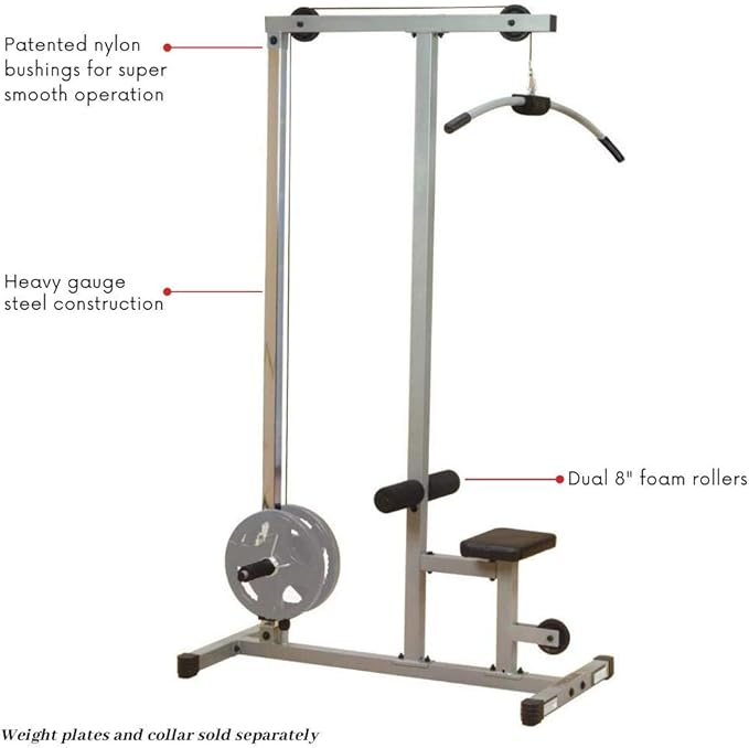 Powerline by Body-Solid (PLM180X) LAT Pull Down Machine - Home Gym with High & Low Pulleys, Heavy Gauge Steel Construction, Includes LAT and Low Row Bars