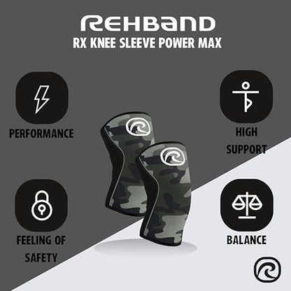Rehband 7mm knee sleeve Power Max, knee support neoprene for bodybuilding, powerlifting, crossfit & heavy lifting, Colour:Camo, Size:XS