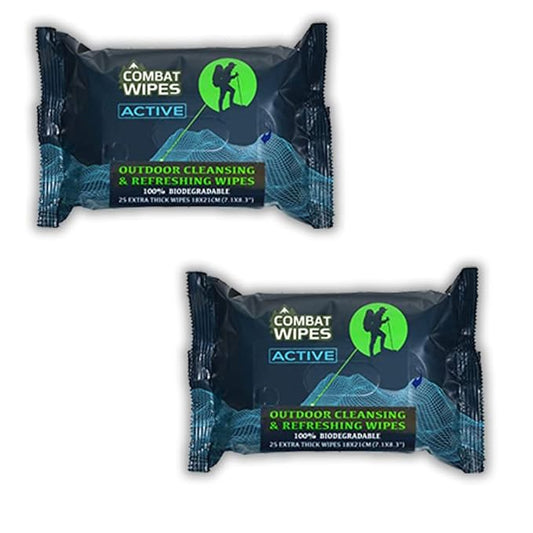 Combat Wipes ACTIVE Outdoor Wet Wipes - Extra E(2 pack, 25 wipes