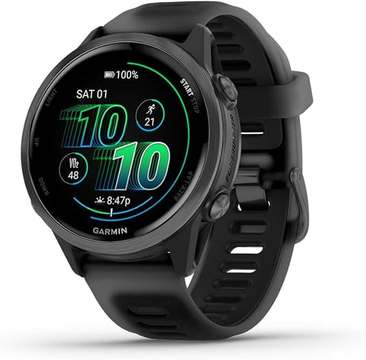 Garmin 010-02970-00 Forerunner 570 42mm GPS Smartwatch, Aluminum and Black Band Bundle with Deco Essentials Charging Dock, 3X Silicone Dust Cover and 2X 1.2 Inch Screen Protector