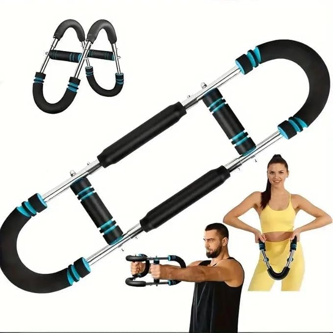 Twister Arm Trainer, 60-100lb Adjustable Chest & Arm Workout Tool, Compact Twister Arm Strengthener, Portable Power Twister Bar with Snap - Together Detachable Design for Fitness Anywhere(Blue)