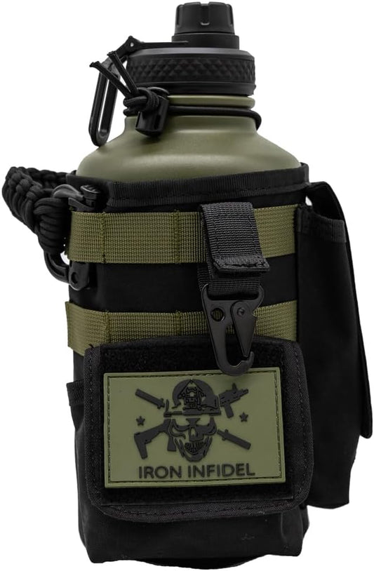 Iron Infidel Battle Bottle - Half Gallon Insulated Water Bottle with Paracord Handle, Large 64 oz Stainless Steel Water Jug with Rugged, Removable Sleeve for Keys, Wallet & Phone (Widowmaker 2L)