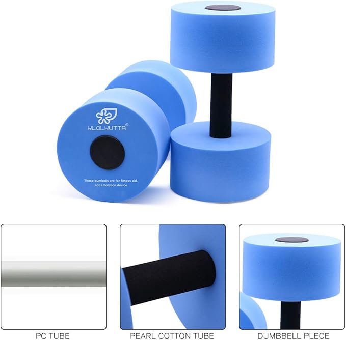 Water Dumbbells, Blue Aqua Dumbbells Set High-Density EVA-Foam Dumbell Resistance for Water Aerobics Fitness and Pool Exercises