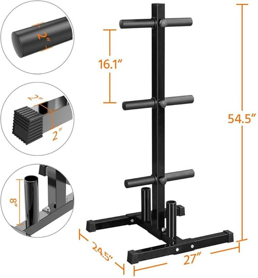 Yaheetech 2-inch Barbell Plate and Dumbbell Racks Tree Olympic Plate Rack Weight Bumper Plate Holder w/ 2 Bar Holder
