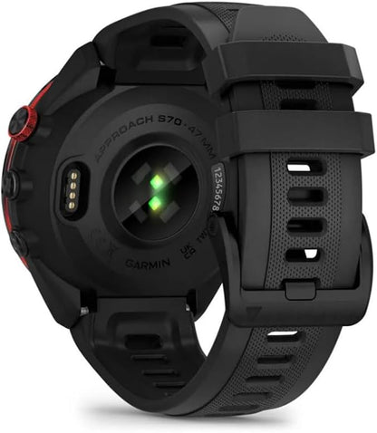 Garmin Approach S70 Golf Smartwatch, Full-Color CourseView Maps AMOLED Display, Advanced Shot Execution & Putt Alignment, Immersive Golfing Experience w/Signature Stand Power Bundle