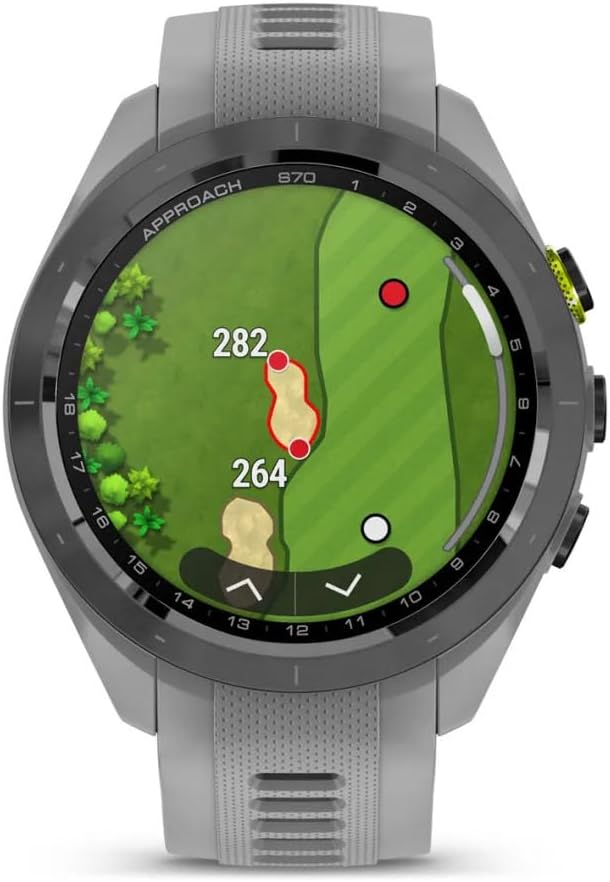 Garmin Approach S70 42MM Gray- Fitness Tracker Golf GPS Premium Smartwatch for Men, Lightweight Touchscreen AMOLED Display and Pre-Loaded Courses Bundle with Wireless Ear Buds & More