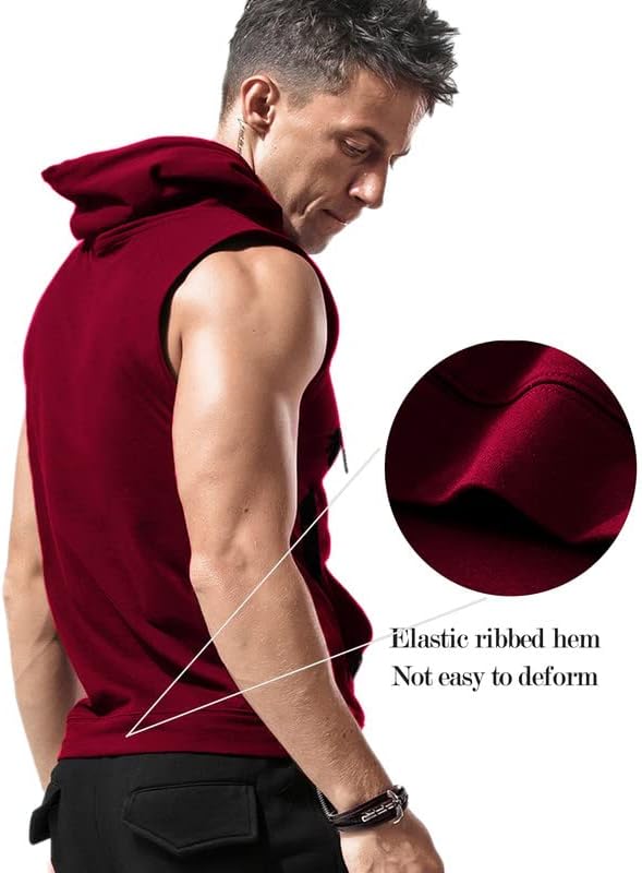 Babioboa Men's Workout Hooded Tank Tops Sleeveless Gym Hoodies Bodybuilding Muscle Cut Off T-Shirts