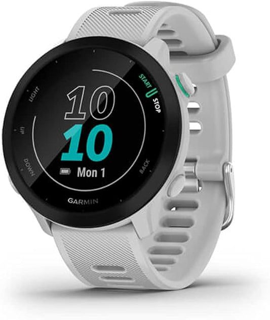 Garmin Forerunner 55 GPS Running Watch (White) | Official USA Partner Model | Bundle with 2-Pack Screen Protector Bundle