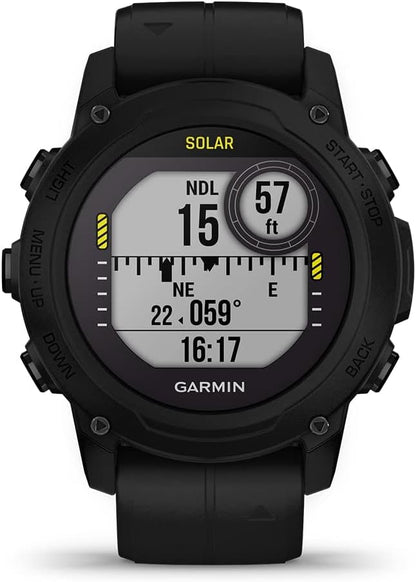 PlayBetter Garmin Descent G1 Solar (Black) Dive Computer Watch Gift Box Bundle - GPS Diving Watch with Compass & Depth Sensor, Surface & Exit - Includes Portable Charger, Wall Adapter & Hard Case