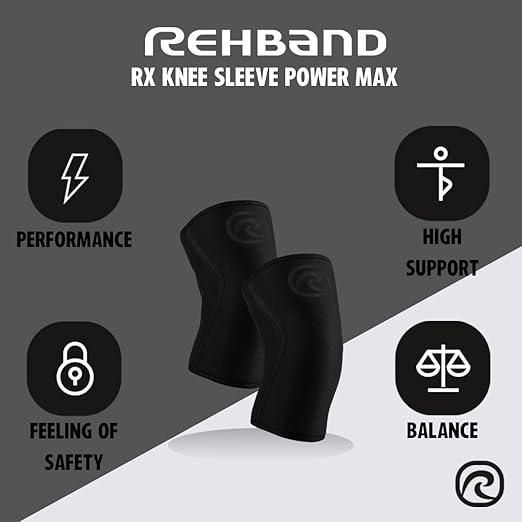 Rehband 7mm knee sleeve Power Max, knee support neoprene for bodybuilding, powerlifting, crossfit & heavy lifting, Colour:Carbon/Black, Size:XXL