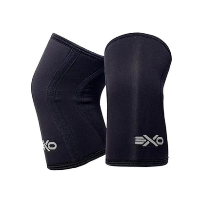 Exo Knee Compression Sleeves, Triple-Reinforcement Neoprene Sleeves for Women and Men, High-Performance Knee Compression Support for Squats, Weight Lifting, Powerlifting & Training Sleeve (7mm, Black)