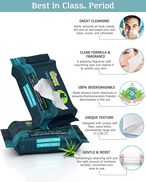 Combat Wipes ACTIVE Outdoor Wet Wipes - Extra E(2 pack, 25 wipes