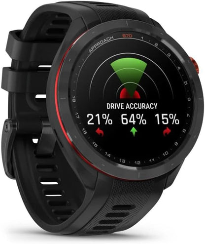 Garmin Approach S70 Golf Smartwatch, Full-Color CourseView Maps AMOLED Display, Advanced Shot Execution & Putt Alignment, Immersive Golfing Experience w/Signature Stand Power Bundle