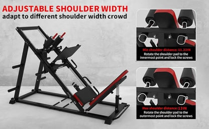Leg Press Hack Squat Machine Combo, Professional Adjustable Leg Exercise Machine with Linear Bearing, Hack Squat Leg Press Machine with Weight Storage Posts for Full Lower Body Workout, 1500LBS