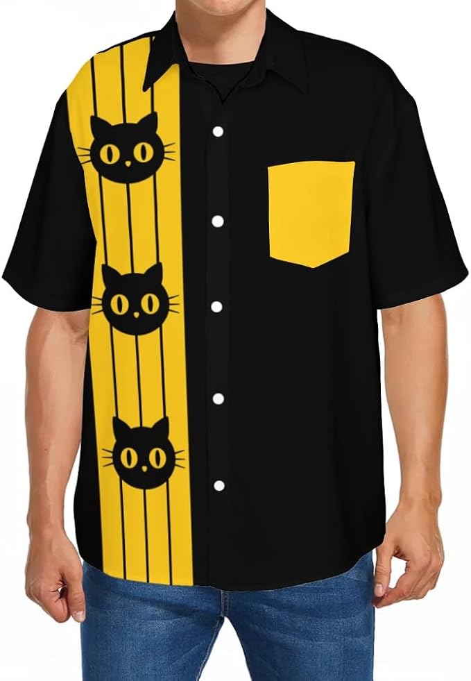 Deer Lady Hawaiian Bowling Shirts for Men Short Sleeve Button Down Shirt Casual Beach Summer Shirts
