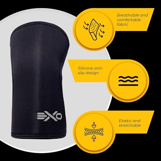 Exo Knee Compression Sleeves, Triple-Reinforcement Neoprene Sleeves for Women and Men, High-Performance Knee Compression Support for Squats, Weight Lifting, Powerlifting & Training Sleeve (7mm, Black)