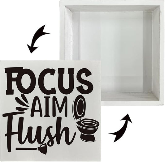 Bathroom Decor Sign - Focus Aim Flush 5x5inch, New