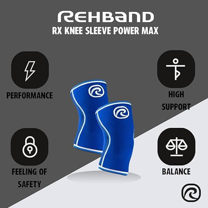 Rehband 7mm knee sleeve Power Max, knee support neoprene for bodybuilding, powerlifting, crossfit & heavy lifting, Colour:Blue, Size:XL
