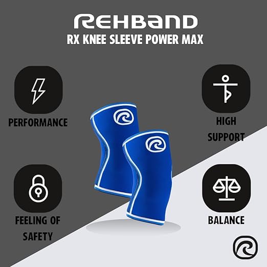 Rehband 7mm knee sleeve Power Max, knee support neoprene for bodybuilding, powerlifting, crossfit & heavy lifting, Colour:Blue, Size:XL