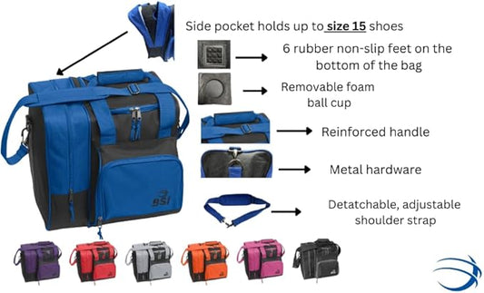 BSI Deluxe Single Ball Tote Bowling Bag with Shoe Compartment & Accessory Storage