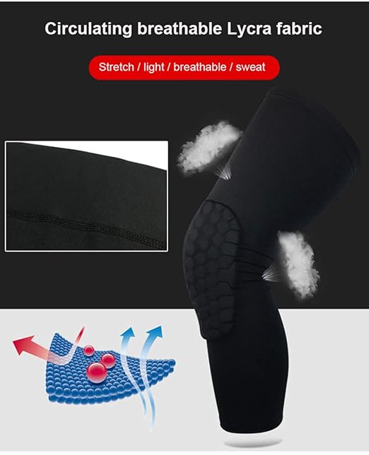 PISIQI Knee Compression Pads Long Leg Sleeve Brace Protection for Basketball, Football & Volleyball (2 sleeves)