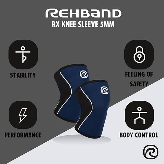 Rehband 5mm Knee Sleeves for Functional Training, Cross-Training & Powerlifting, Weightlifting Knee Support made of Neoprene, Unisex, Colour:Navy - 1 Pair, Size:X-Small