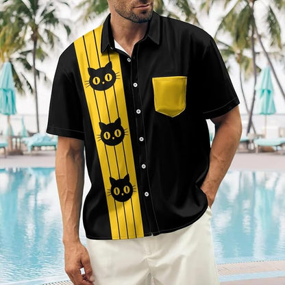 Deer Lady Hawaiian Bowling Shirts for Men Short Sleeve Button Down Shirt Casual Beach Summer Shirts
