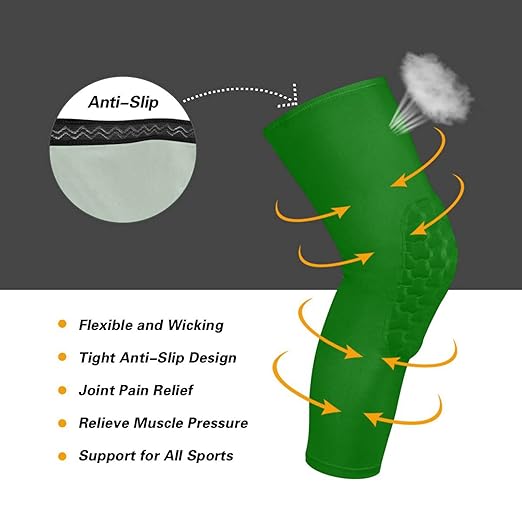 Green Sports Knee Pads Youth Volleyball Basketball Knee Pads Long Leg Sleeves Braces Compression Wrestling Knee Pads for Boys Girls Football Dance Yoga