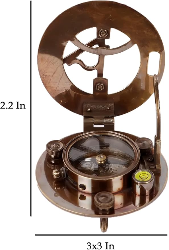 Antique Nautical Brass Sundial with Compass Table Décor