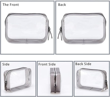 Clear Plastic Black Zippered Toiletry Carry Pouch TSA Approved Toiletry Bag Portable Cosmetic Makeup Bag for Vacation, Bathroom and Organizing (Black 3Pcs, Small)