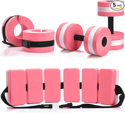 5 Pcs Aquatic Exercise Set Including 2 Ankle Swimming Weights 2 Lightweight Aquatic Exercise Dumbbells and Swim Belt Pool Exercise Equipment for Aquatic Aerobics Exercise