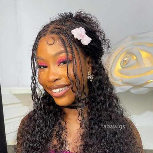 Braided Wigs for Black Women 200% Density Glueless Wigs Human Hair Pre Plucked Pre Cut 9x6 Lace Front Wig Deep Wave Human Hair（Black Curly）28inch