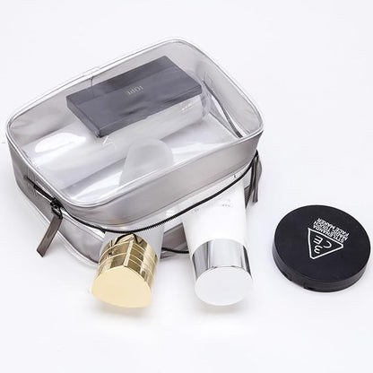 Clear Plastic Black Zippered Toiletry Carry Pouch TSA Approved Toiletry Bag Portable Cosmetic Makeup Bag for Vacation, Bathroom and Organizing (Black 3Pcs, Small)