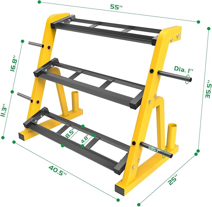 Kipika Heavy Duty 3 Tier Dumbbell Rack Multifunctional, Weight Rack for Dumbbells, Home Gym Equipment, Suitable for Storage of Dumbbell, Kettle Bell, Barbell Plate, Barbell Bar